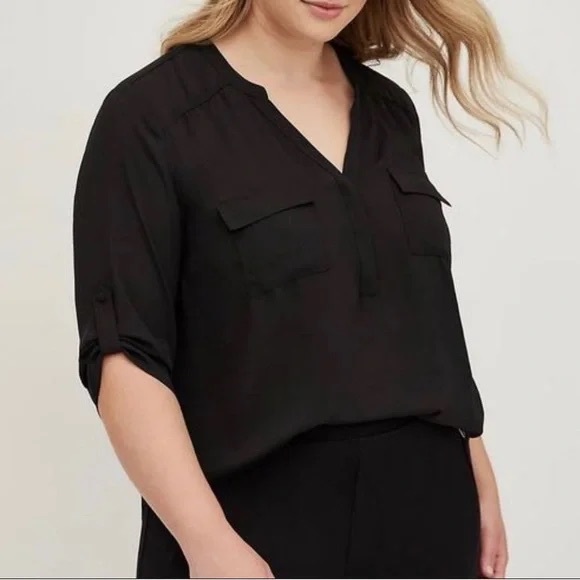 Torrid Harper Black Sheer Blouse Pockets 3/4 Sleeves Women’s Plus Size 2X - Picture 2 of 6